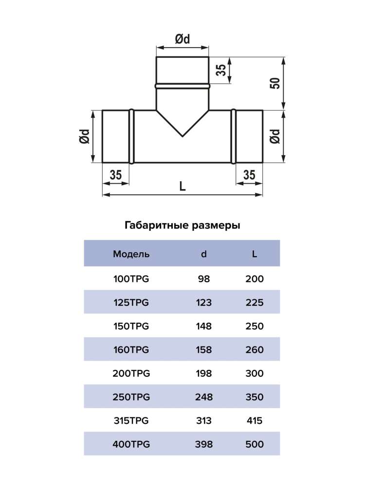 Тройник TPG D200 оцинкованная сталь ERA PRO