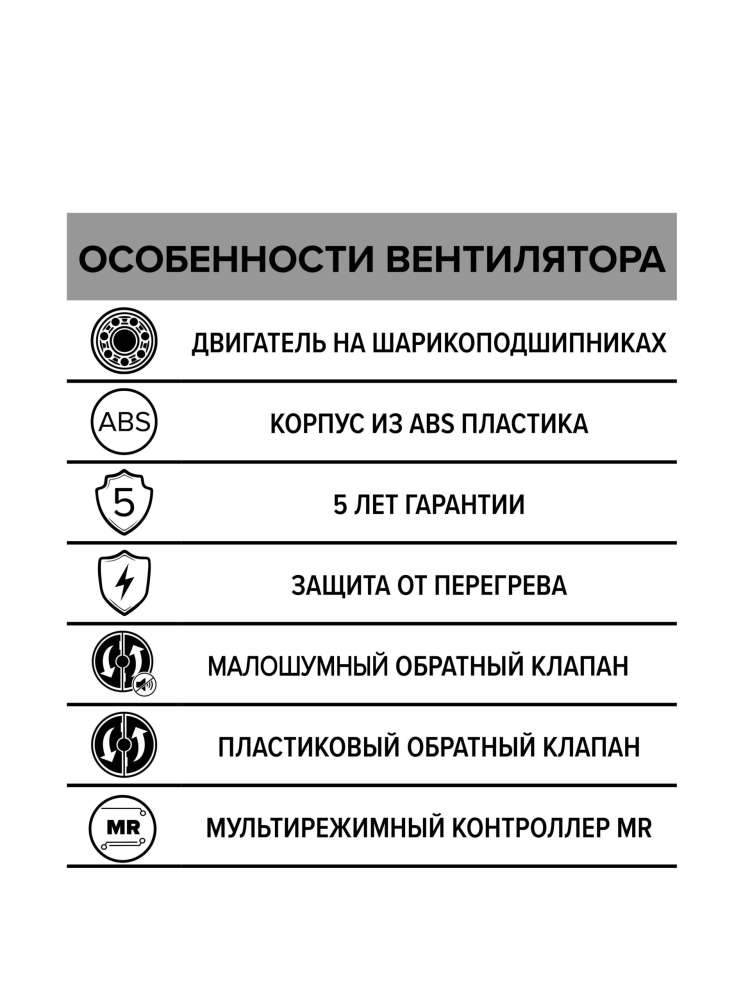 Вентилятор накладной RIO, обратный клапан, MR, D100, DICITI